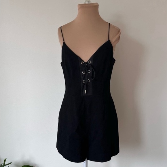 C/MEO Collective Pants - C/Meo Collective For The People Playsuit Ribbed Knit Black Lace Up Mini Romper M